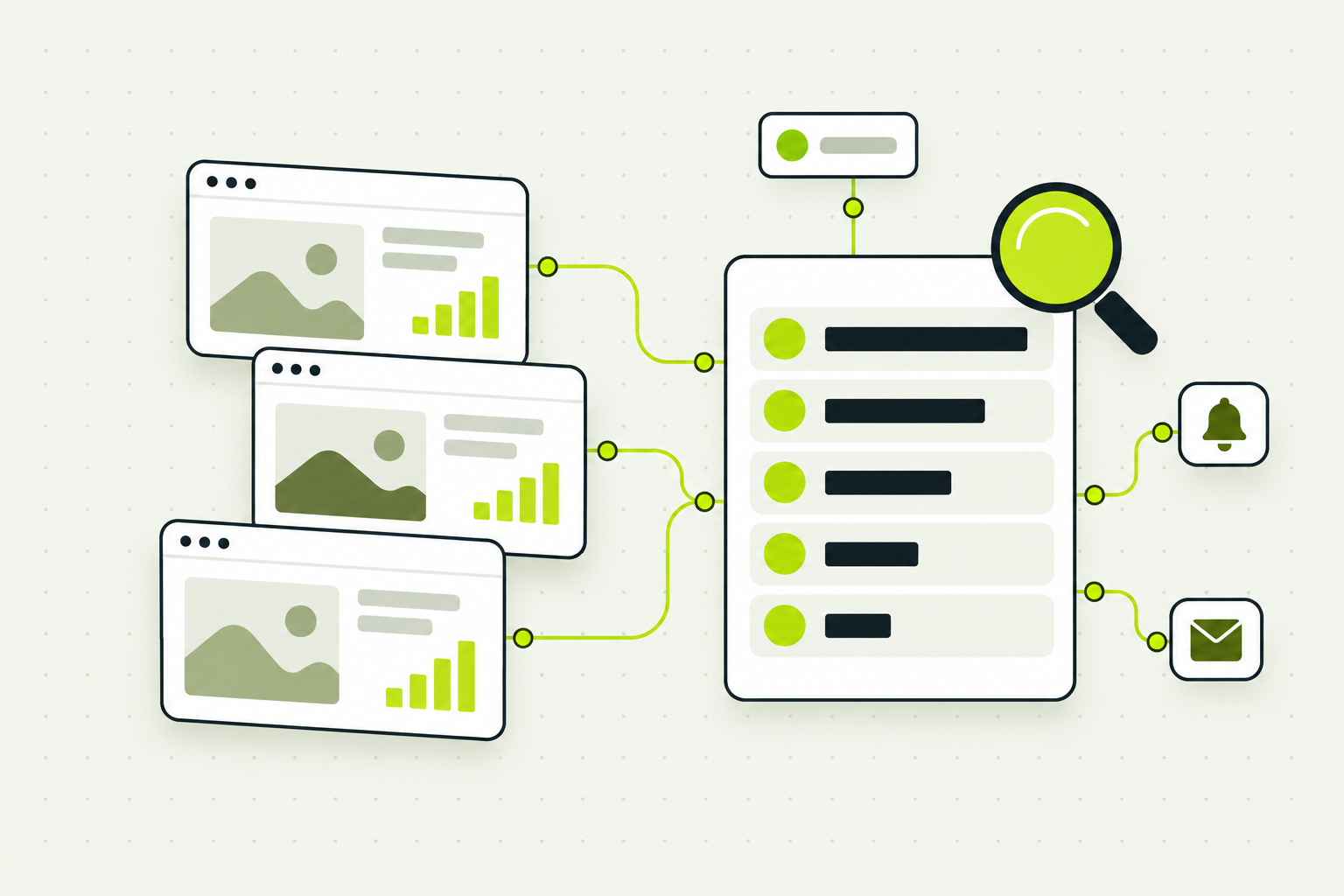 Illustration of observed websites flowing into a ranked index