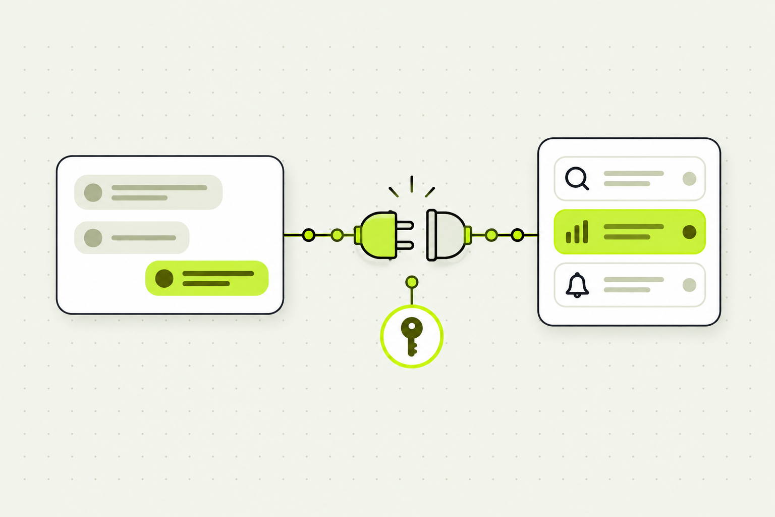 Illustration of a chat request traveling through a plug into a server of research tools
