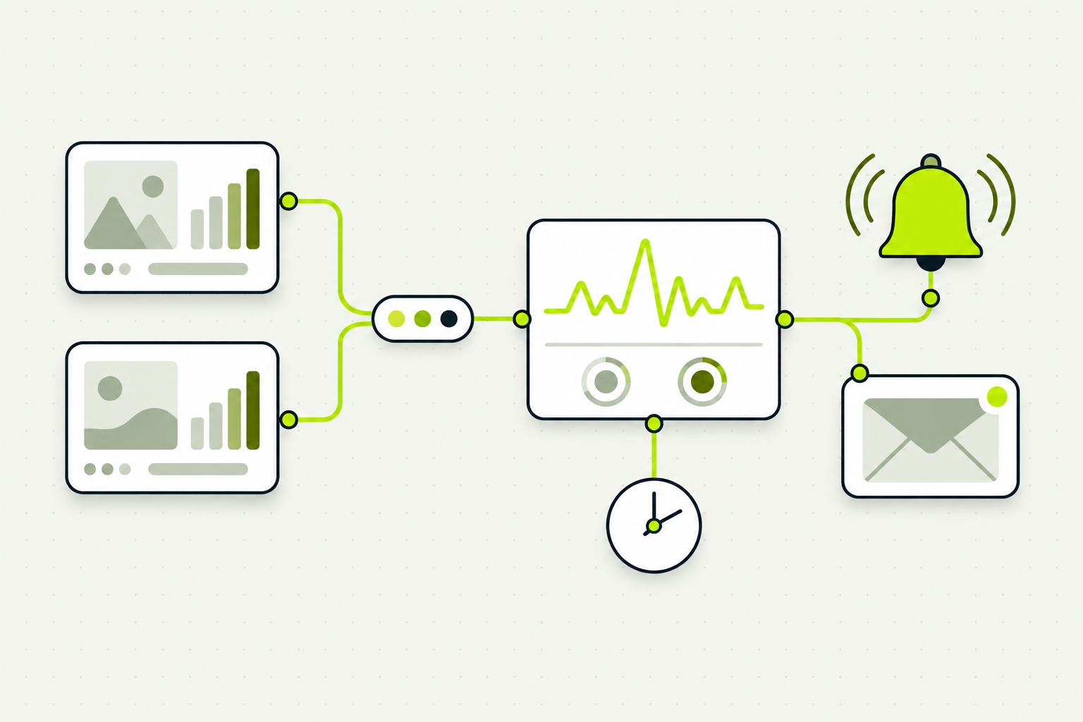 Illustration of watched portfolios sending bell and email alerts